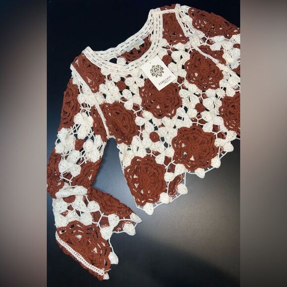 Rebellion Tops - Rebellion Again Crocheted Boho Cropped Top Size Medium NWT festival